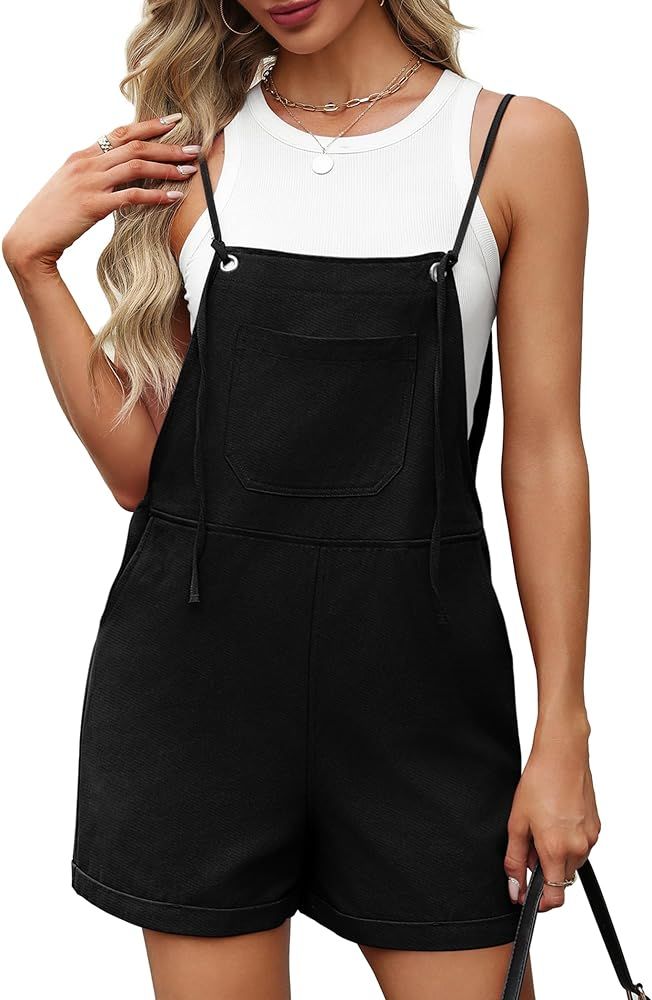 OFEEFAN Womens Shorts Overalls Sleeveless Adjustable Strap Short Rompers Jumpsuit With Pockets | Amazon (US)