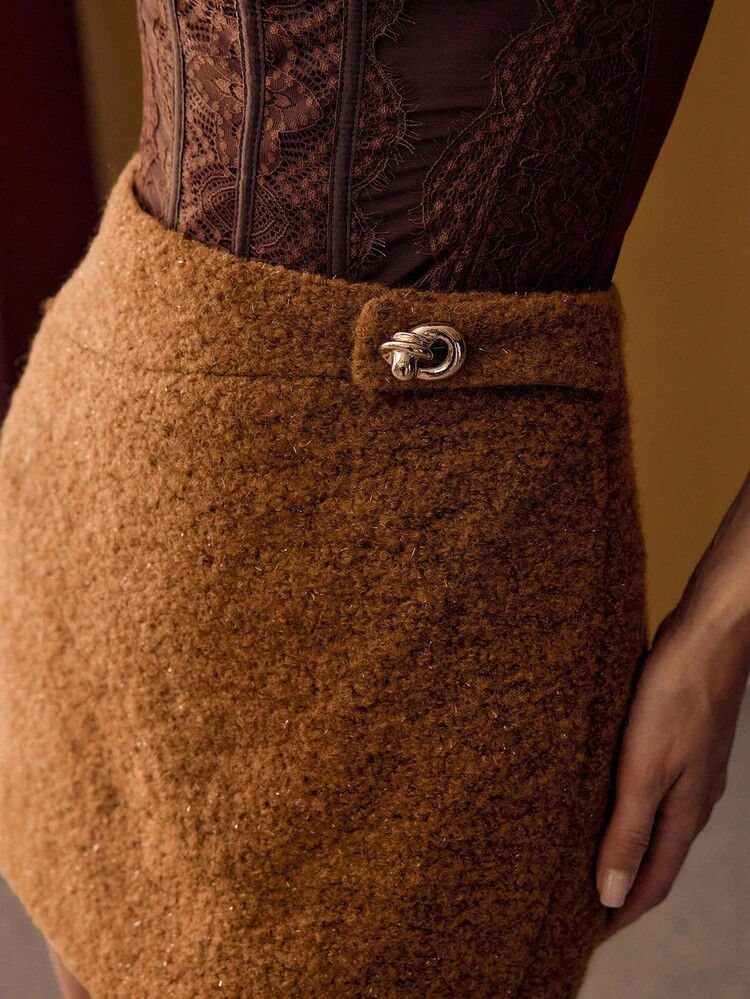 MOTF PREMIUM WOOL METAL BUCKLE DECOR SKIRT | SHEIN