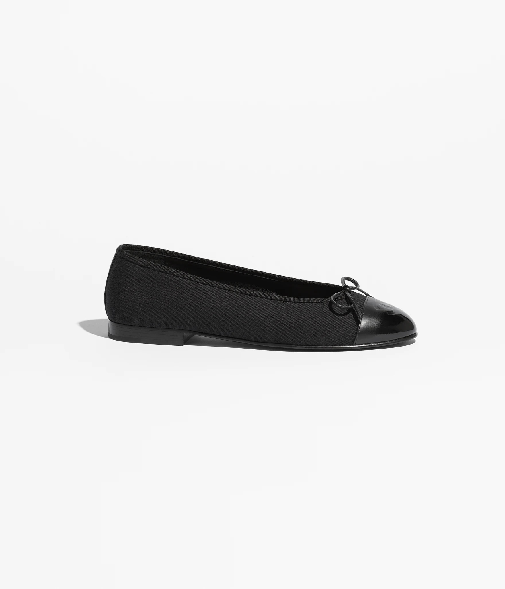 Ballet flats - Cotton & patent calfskin, black — Fashion | CHANEL | Chanel, Inc. (US)
