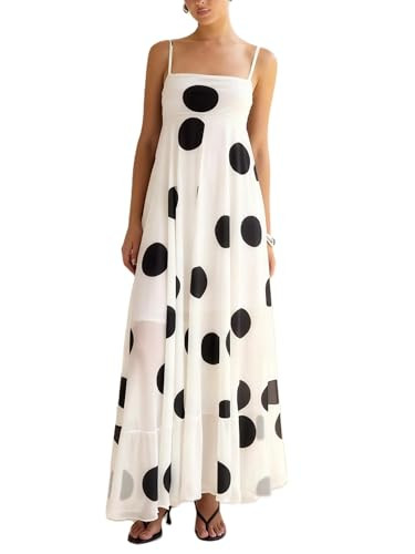 SOOKABEILA Women Polka Dot Maxi Dress Sleeveless Spaghetti Strap Sheer Mesh Dress Summer Sexy Bla... | Amazon (US)