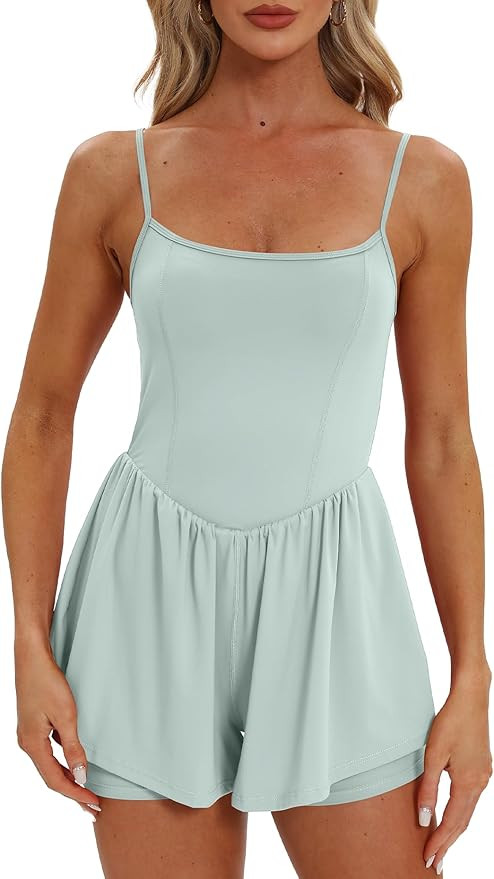 Beaully Women's Summer Sleeveless Rompers Spaghetti Strap Double Lined Shorts Jumpsuit One Piece ... | Amazon (US)