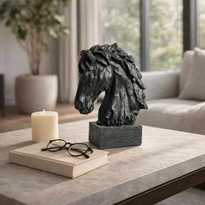 19"Vintage Wood Rustic Horse Head Sculpture with Base | Wayfair North America