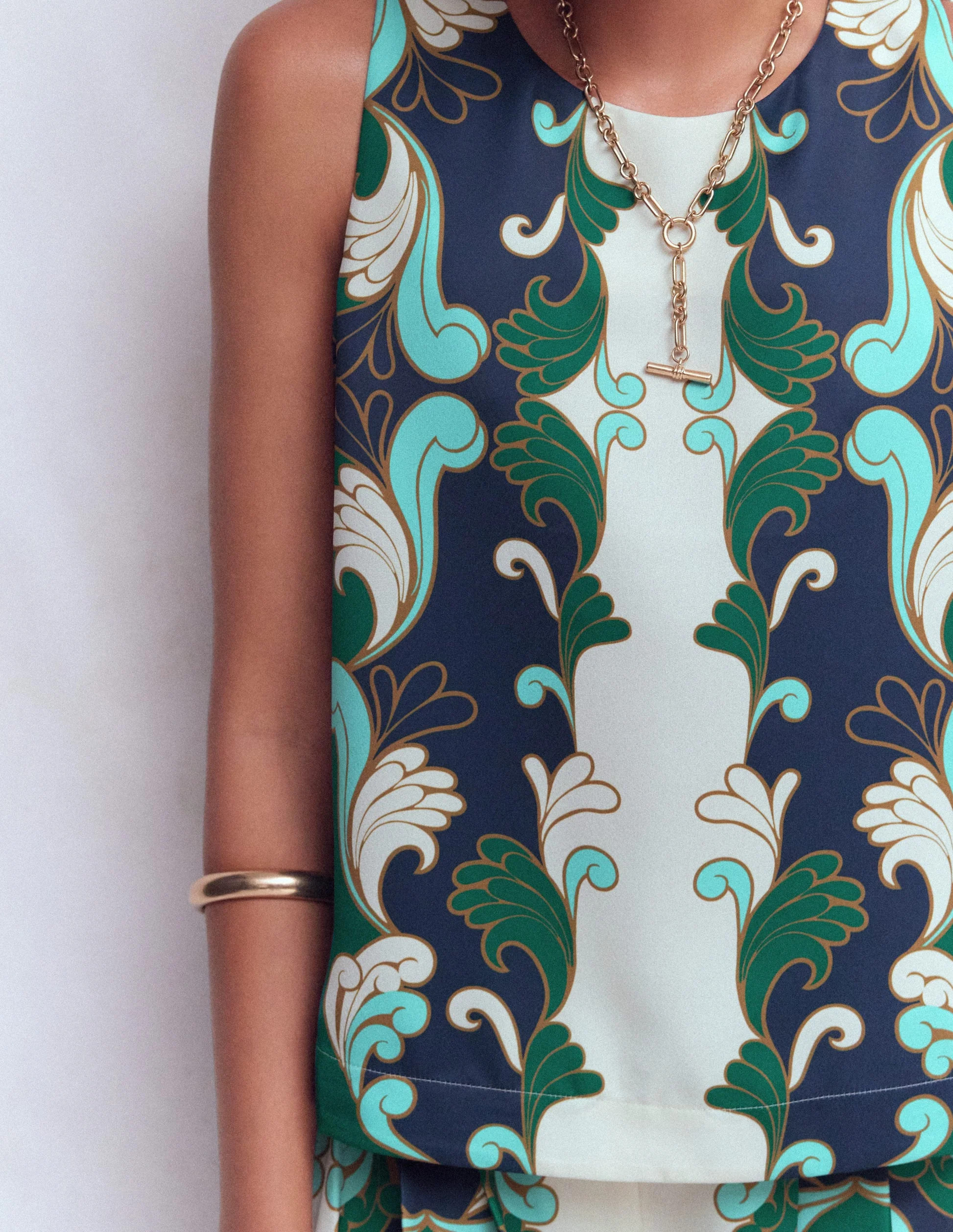Relaxed Sleeveless Shell Top-Ivory, Foliage Whirl | Boden (US)