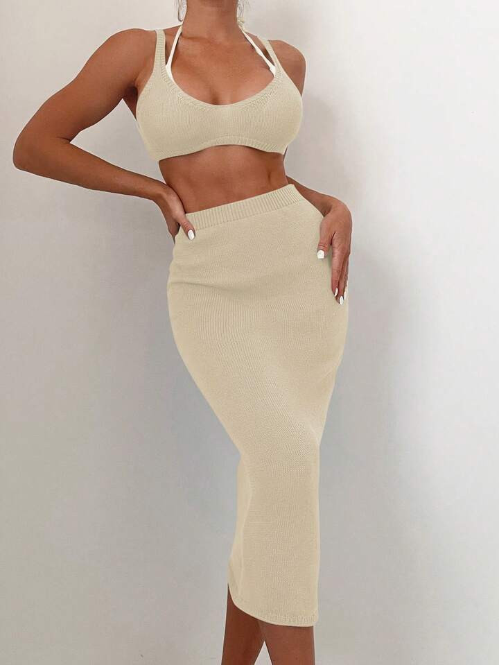 Solid Cover Up Top & Skirt | SHEIN
