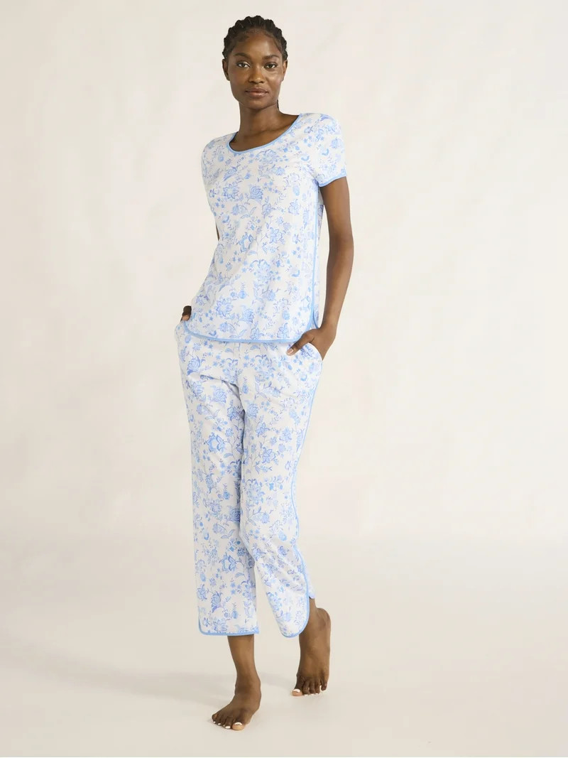 Joyspun Women's Sleep Tee and Pants Pajama Set, 2-Piece, Sizes XS-3X | Walmart (US)