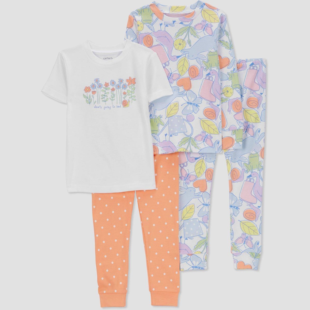 Carter's Just One You® Toddler Girls' Polka Dots & Floral Printed Pajama Set - Orange/Blue/White | Target