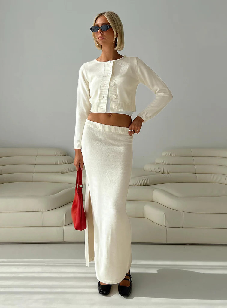 Collase Knit Maxi Skirt Cream | Princess Polly US