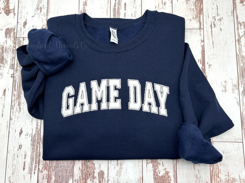 Game Day Embroidered Sweatshirt, Custom Embroidered Sweatshirt, Embroidered Crewneck Sweatshirt, ... | Etsy (US)