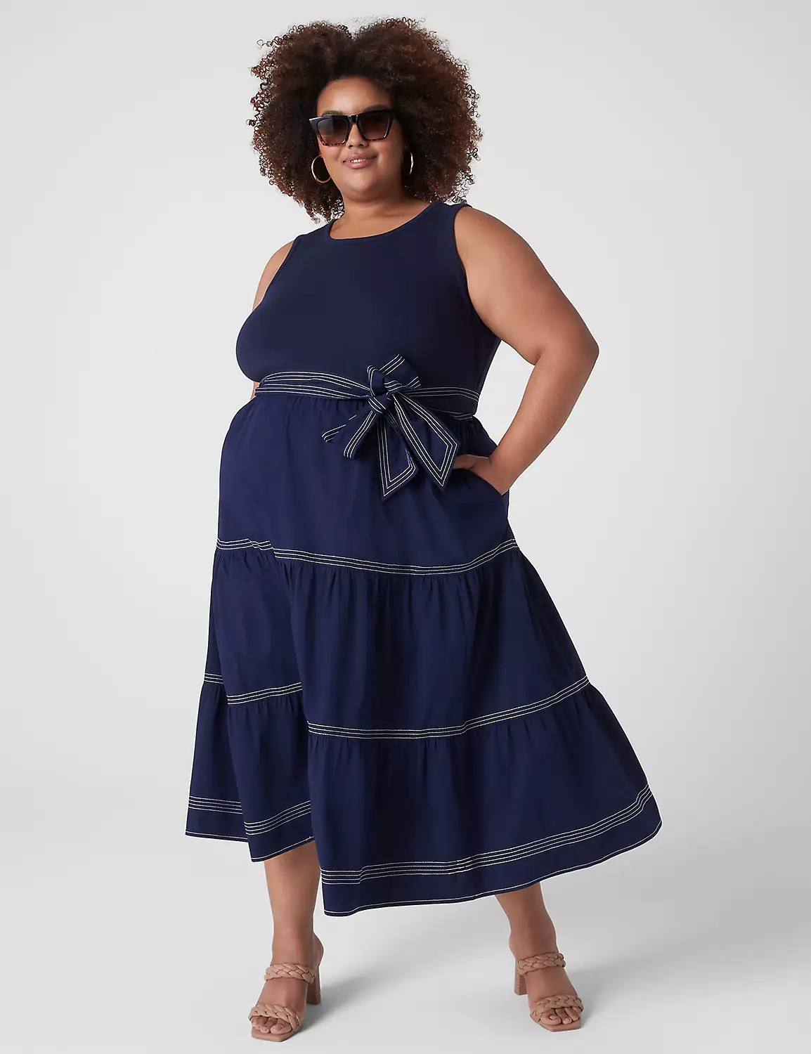 Crew-Neck Knit & Woven Midi Dress | LaneBryant | Lane Bryant (US)