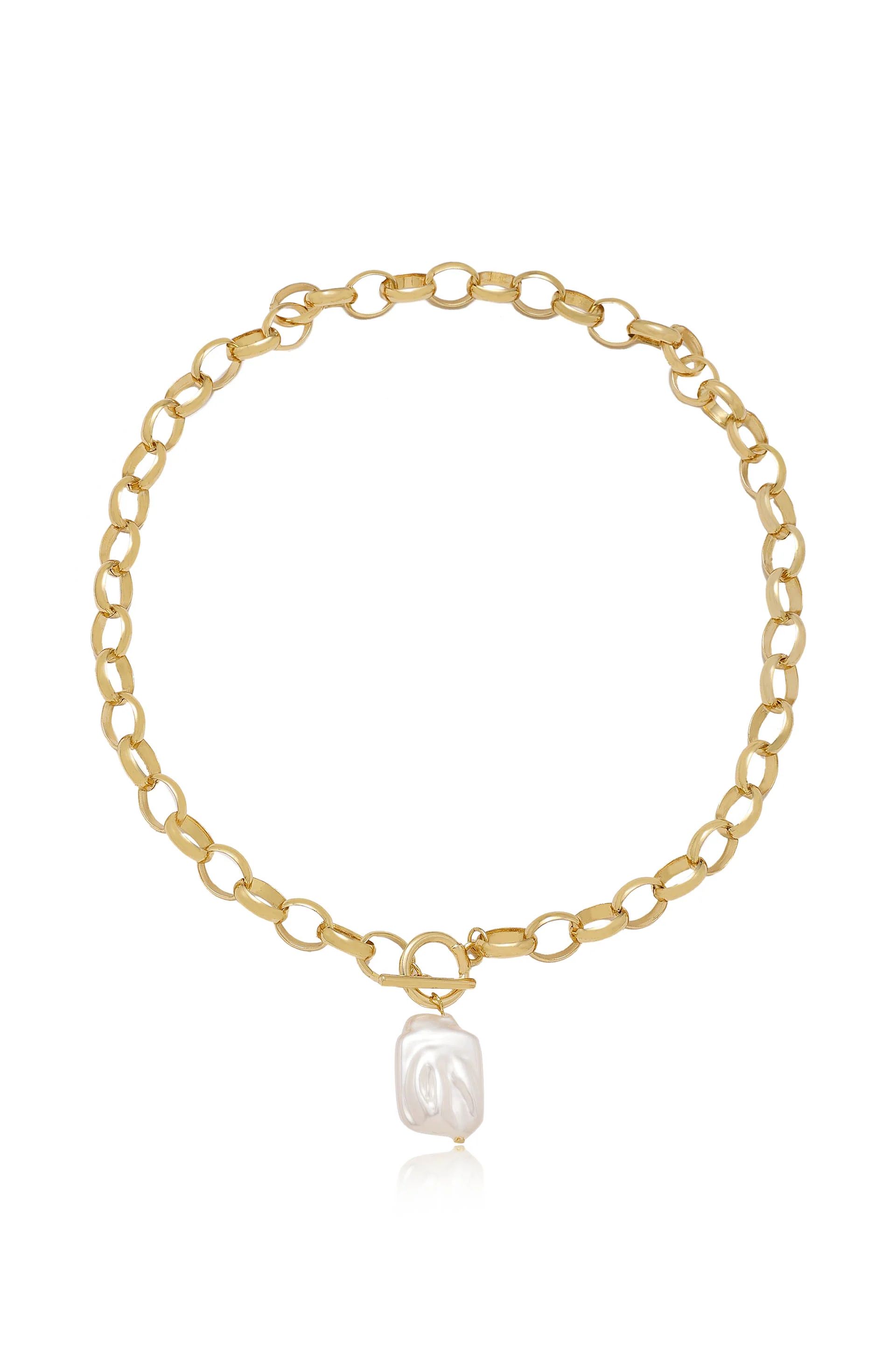 Edge of Water Pearl Pendant & 18kt Gold Plated Necklace | Ettika
