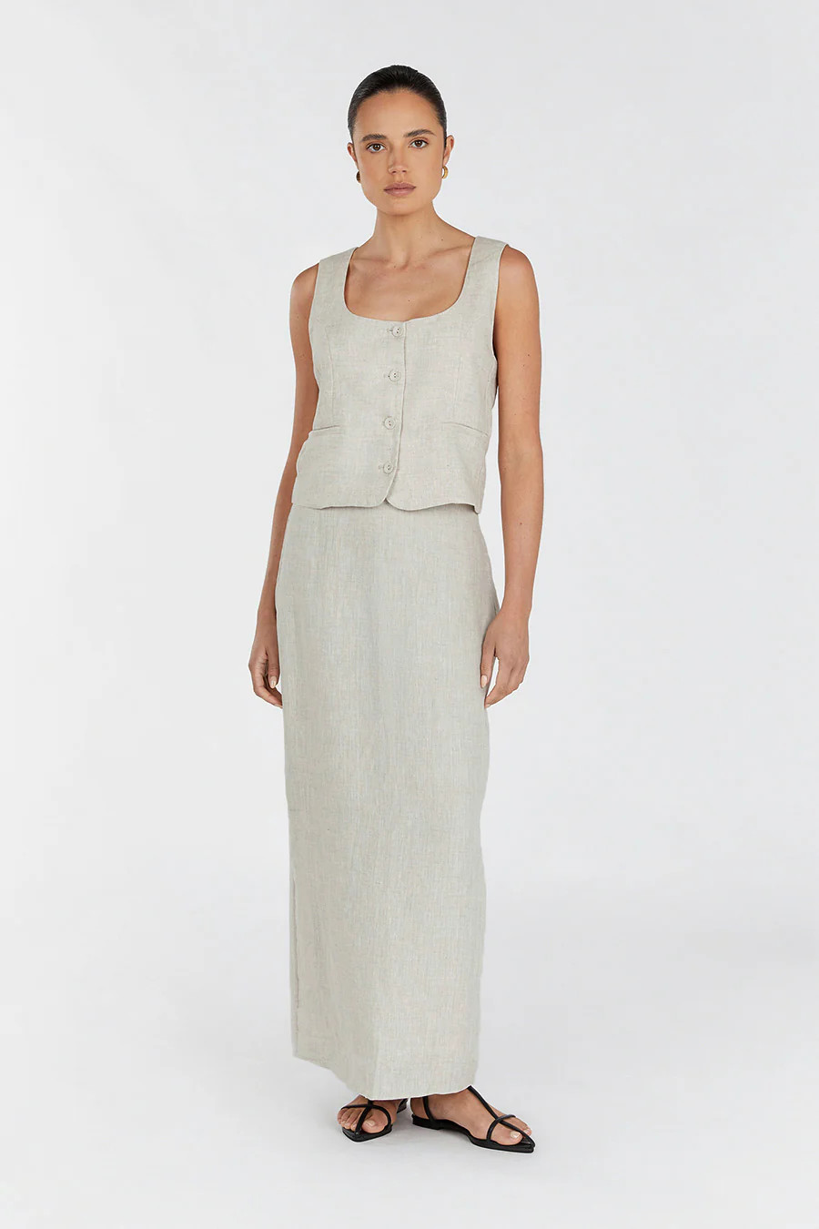 ROBERTS NATURAL LINEN MIDI SKIRT | DISSH