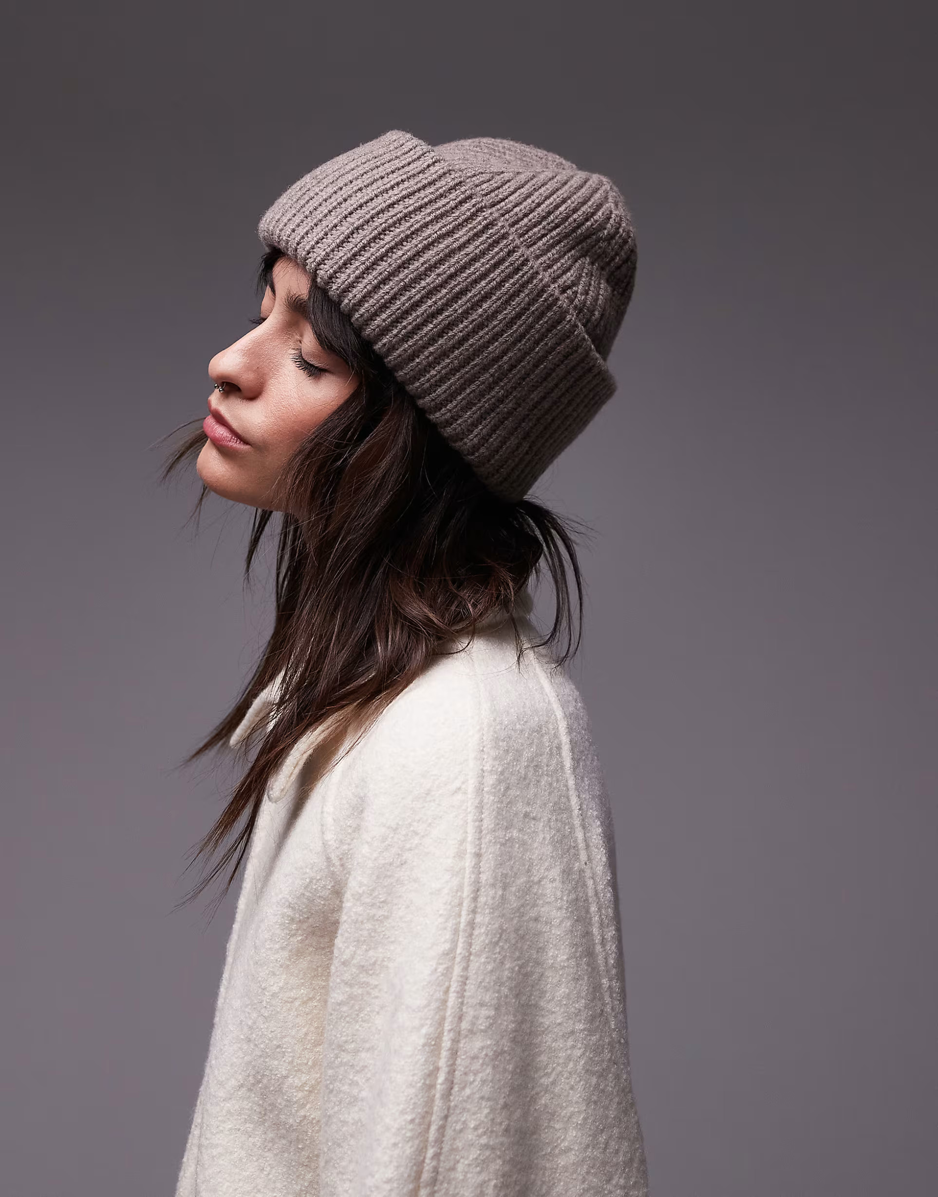 ARKET wool double fold beanie hat in beige | ASOS (Global)