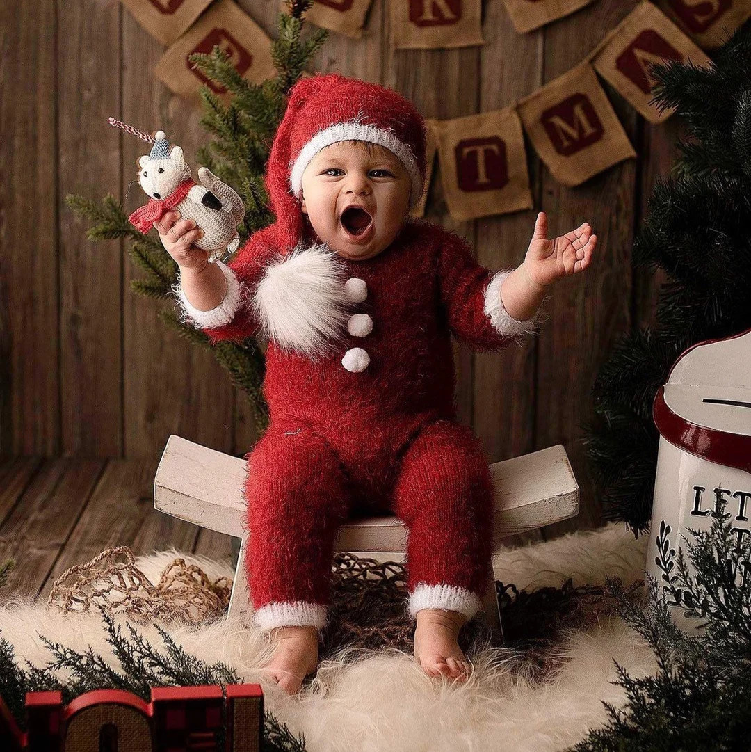 Christmas Sitter Baby Santa Set Handmade Knit Holiday Cozy - Etsy | Etsy (US)