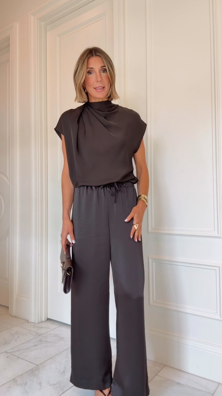 How to easily dress up these Aritzia satin pants. Paired with a beautiful draped going out top! I’m wearing size small in the top and size small regular in the pants @Aritzia #aritziapartner