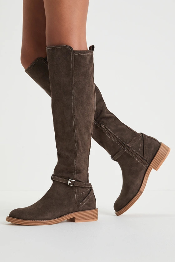 Phanta Mushroom Brown Suede Knee-High Buckle Boots | Lulus (US)