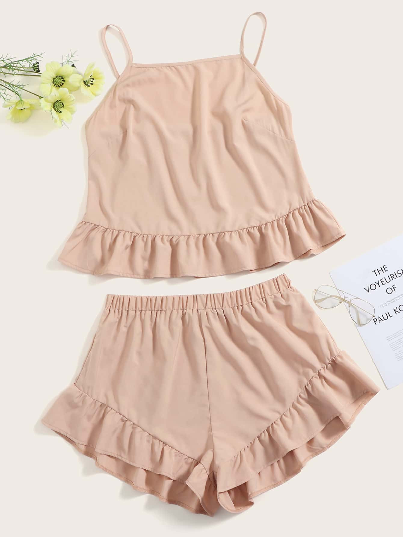 Plus Ruffle Hem Cami Top & Shorts | SHEIN