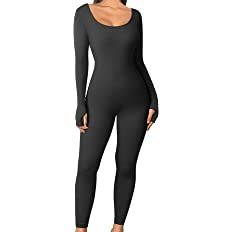 OQQ Women's Yoga Jumpsuits One Piece Ribbed Workout Rompers Long Sleeve Exercise Jumpsuits | Amazon (US)