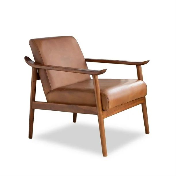 Mid Century Modern Harmony Leather Accent chair in Tan - Walmart.com | Walmart (US)