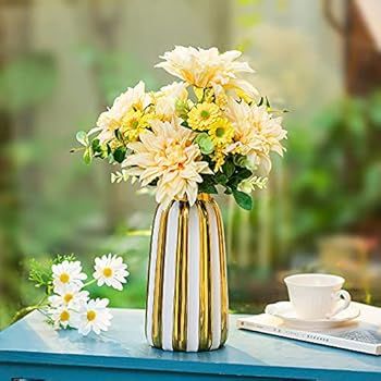 Hewory Gold Ceramic Vase for Flowers, Big Tall White Vase for Table Decoration, Modern Decorative Va | Amazon (US)