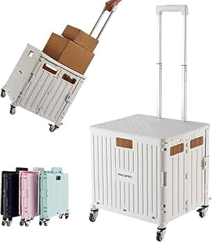 Foldable Utility Cart Folding Portable Rolling Crate Handcart with Durable Heavy Duty Plastic Tel... | Amazon (US)