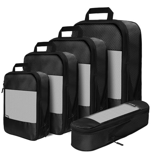 Compression Packing Cubes for Suitcases,5 Set Travel Essentials, Lightweight Luggage Organizer Bags, Travel Cubes for Carry on(Black) | Amazon (US)