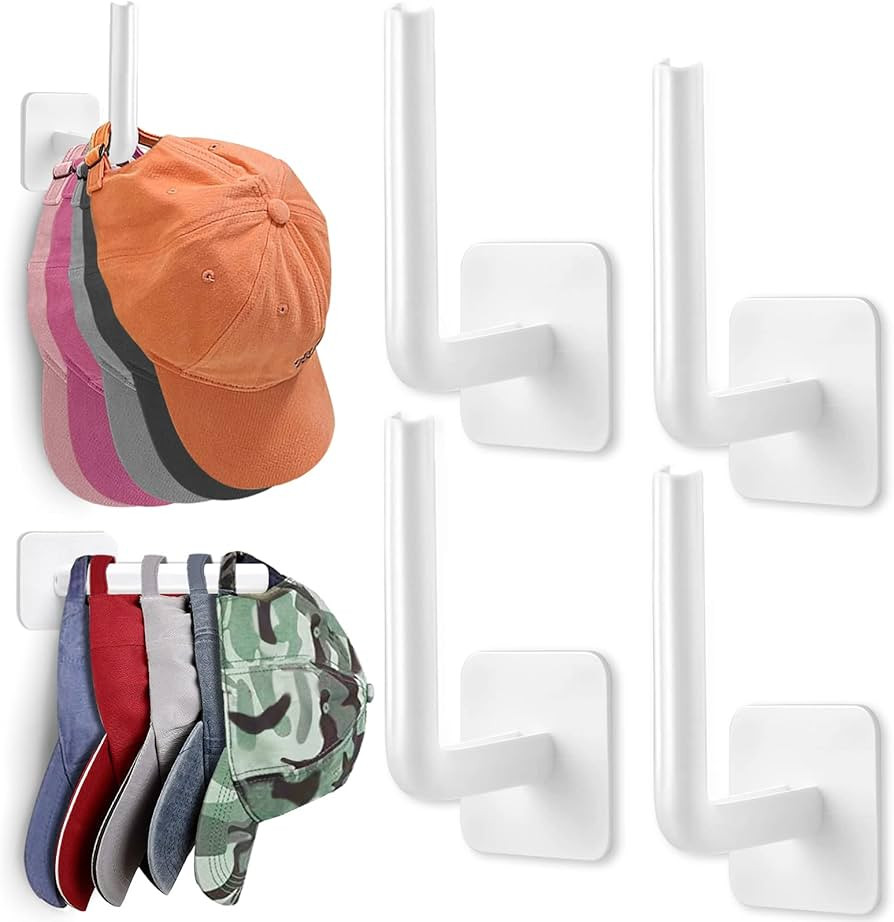 Hat Rack for Wall Organizer (4-Pack), Racks Baseball Caps, Adhesive Hooks Wall, No Drilling Hange... | Amazon (US)