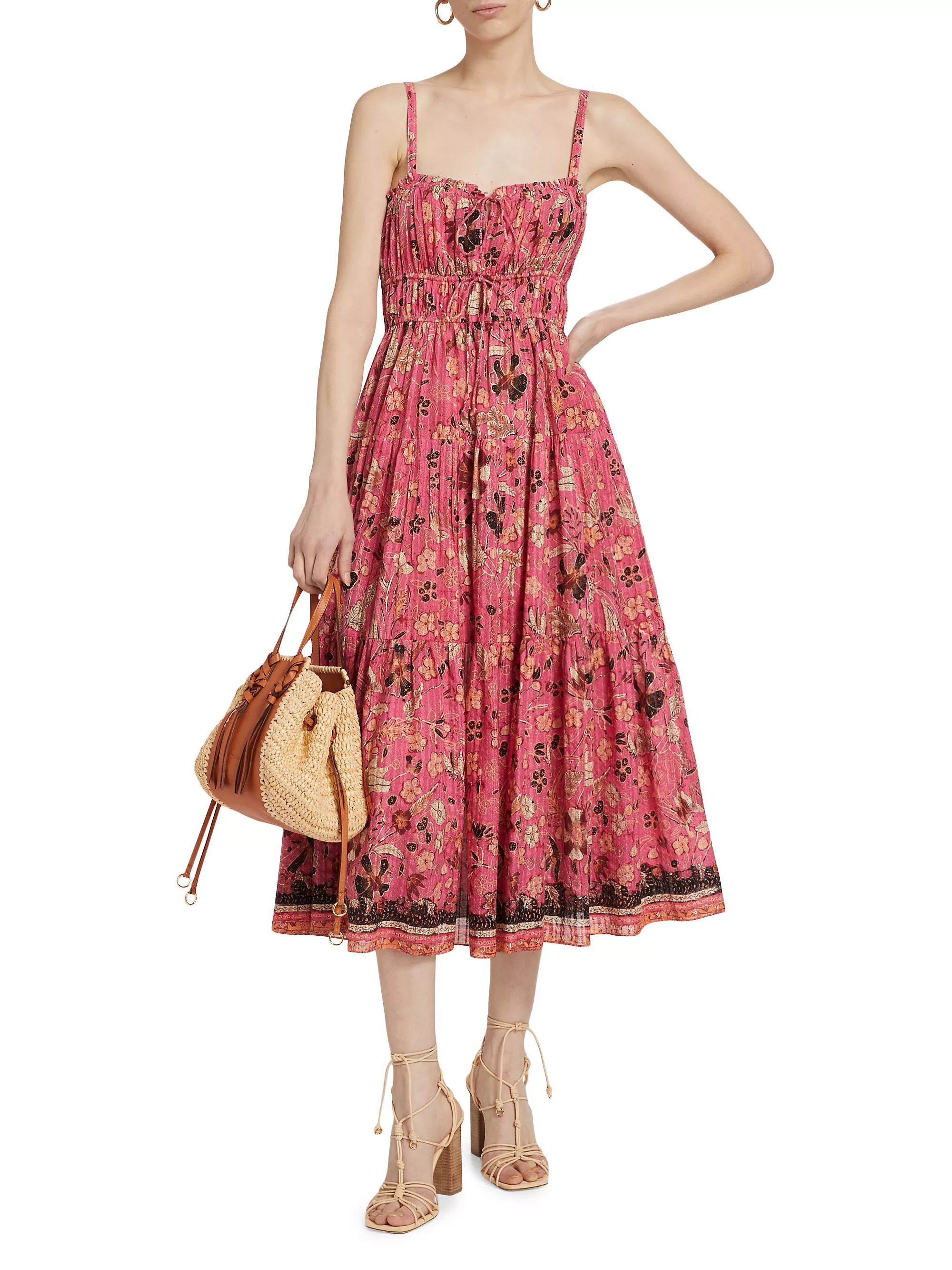 Anisa Floral Gathered A-Line Midi-Dress | Saks Fifth Avenue