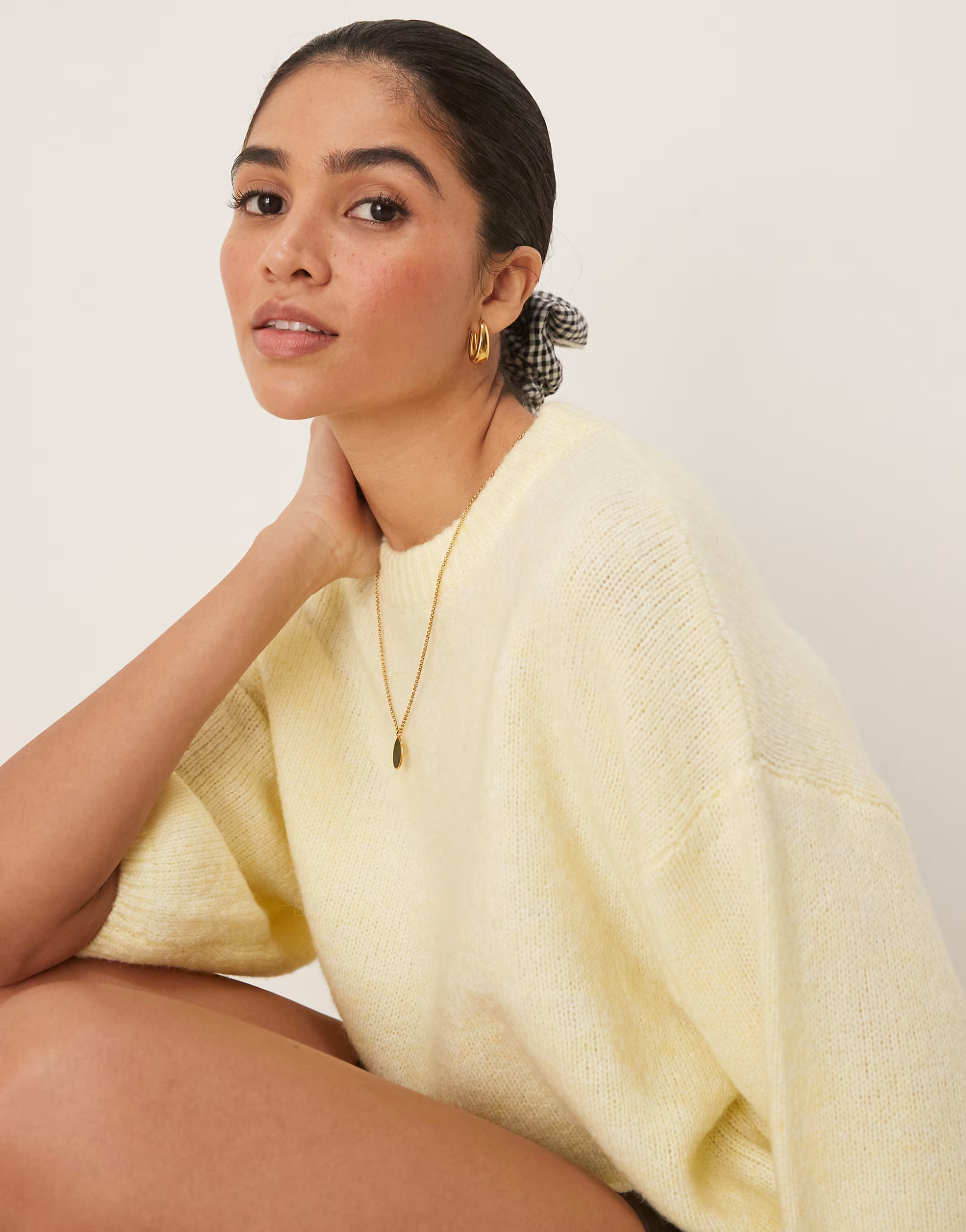 Gina Tricot short sleeve knitted crew neck puff sleeves top in butter yellow | ASOS | ASOS (Global)
