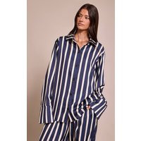 Navy Satin Pinstripe Shirt Co-ord | PrettyLittleThing US