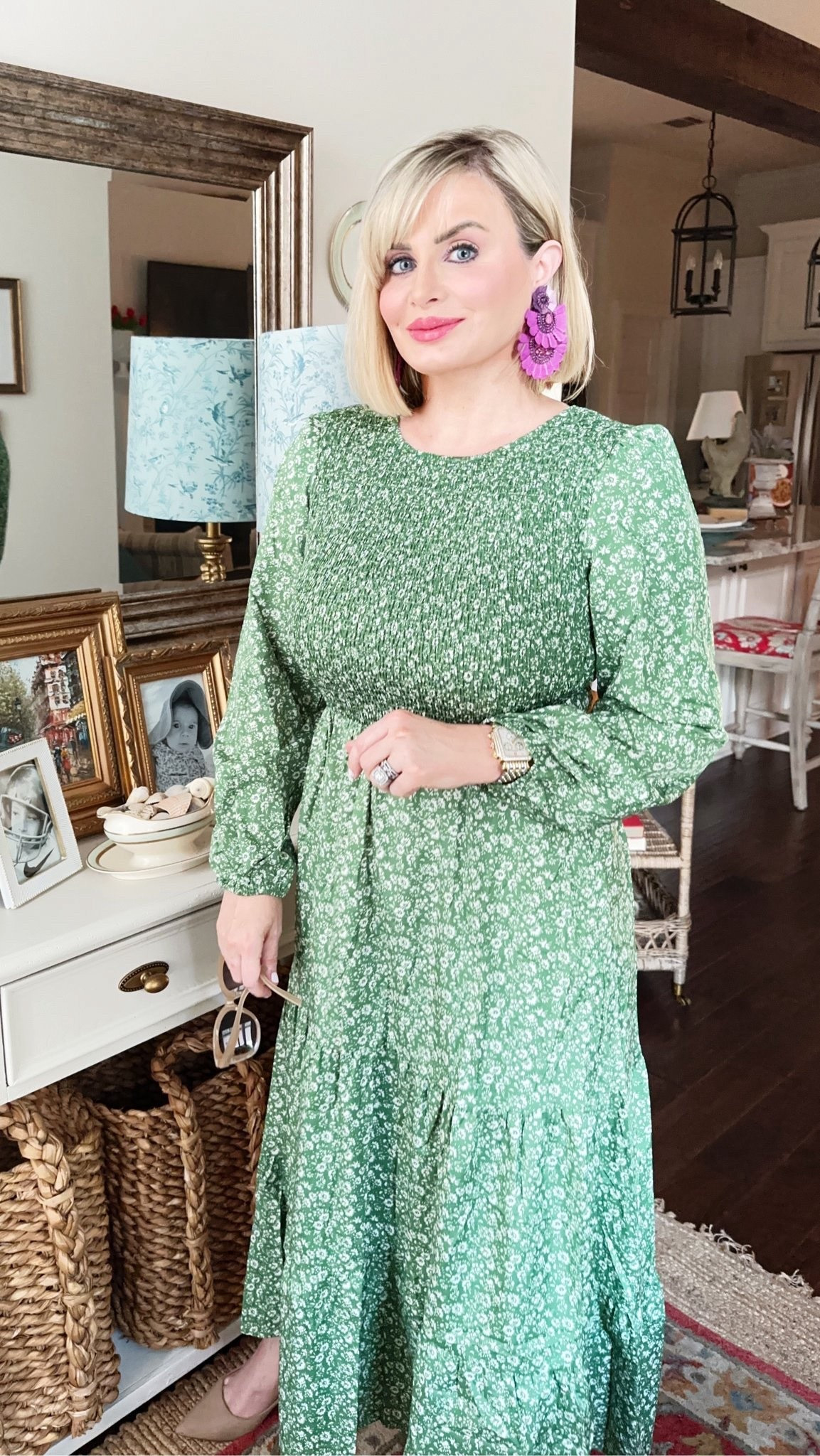 Spring Dress, Long Sleeve Dress, Maxi Dress, Floral Dress, Green, Affordable Dress, Church Dress, Wedding Shower Dress, Baby Shower Dress, Wedding Guest Dress, Puff Sleeve Dress, Brunch Outfit, Teacher Dress, Statement Earrings

#LTKMothersDay #LTKOver40 #LTKootd