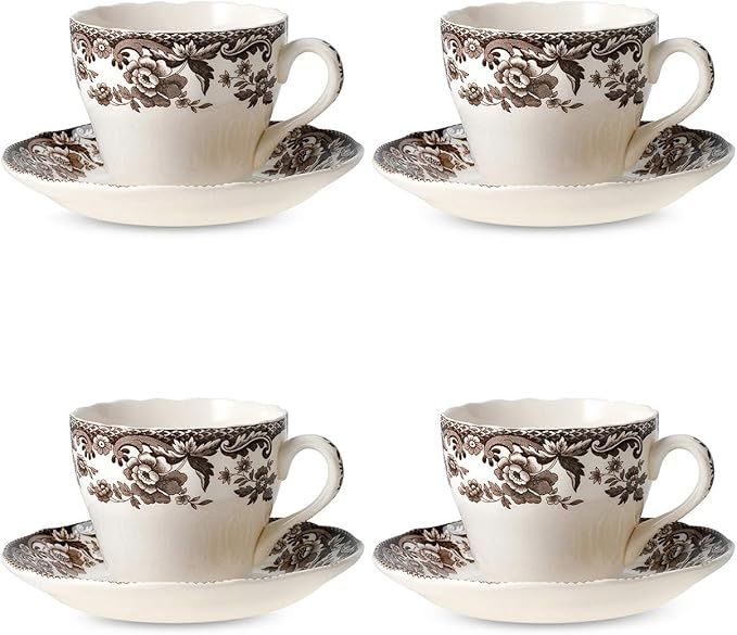 Spode Delamere Teacup and Saucer, Set of 4 | 7 Oz Fine Earthenware Teacup Set | Perfect for Servi... | Amazon (US)