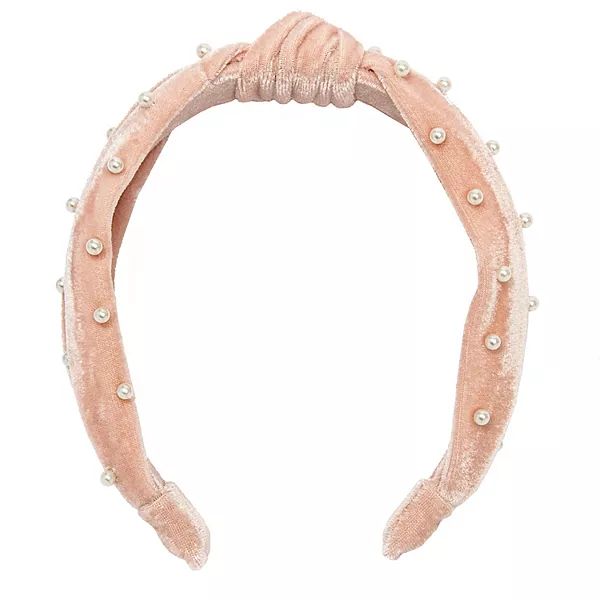 LC Lauren Conrad Pink Velvet With Simulated Pearls Top Knot Headband | Kohl's