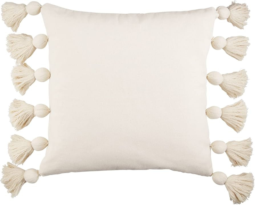 Mud Pie Cream Chunky Tassel Pillow, 18" x 18", Square | Amazon (US)