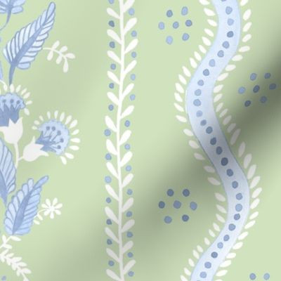 Cornflower on spring Green Emma Stripe | Spoonflower