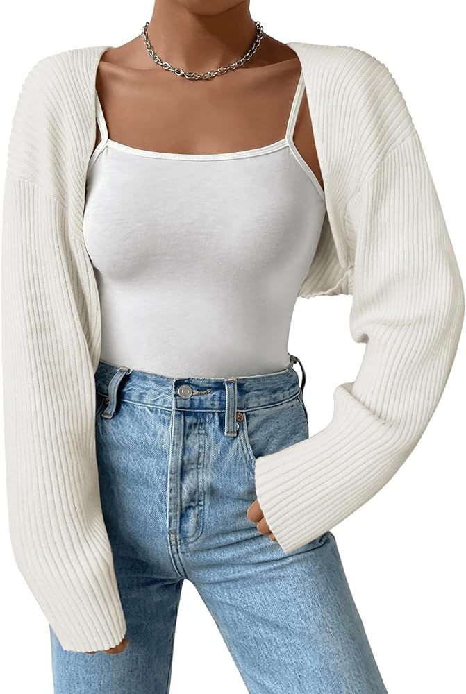 Zeagoo Women 2024 Fall Winter Shrug Sweater Long Sleeve Knit Bolero Crop Top Drop Shoulder Cardig... | Amazon (US)