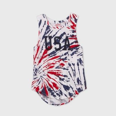 Women's USA Tie-Dye Graphic Tank Top (Juniors') - White | Target