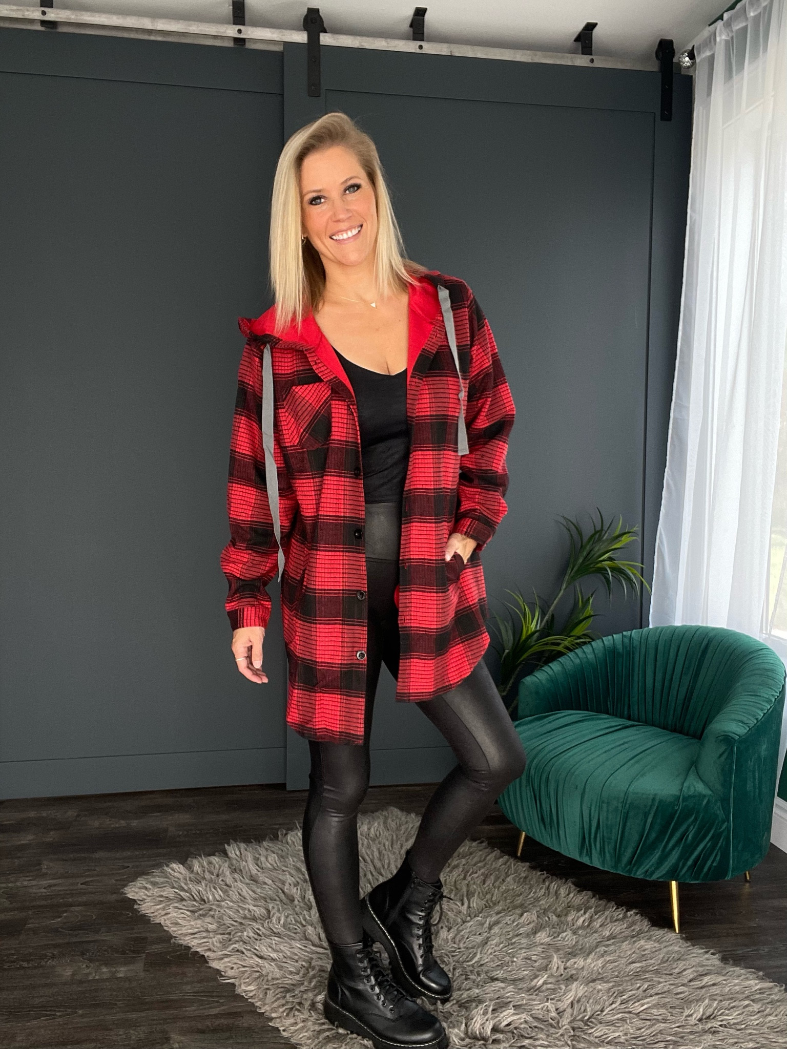 Girls! This is the outfit, if you’re looking for a comfortable, casual but still cute vibe for any of your holiday gatherings. Faux leather leggings, cropped tank, a great quality buffalo plaid shacket & combat boots. Love this!

#LTKHoliday #LTKfindsunder100 #LTKmidsize