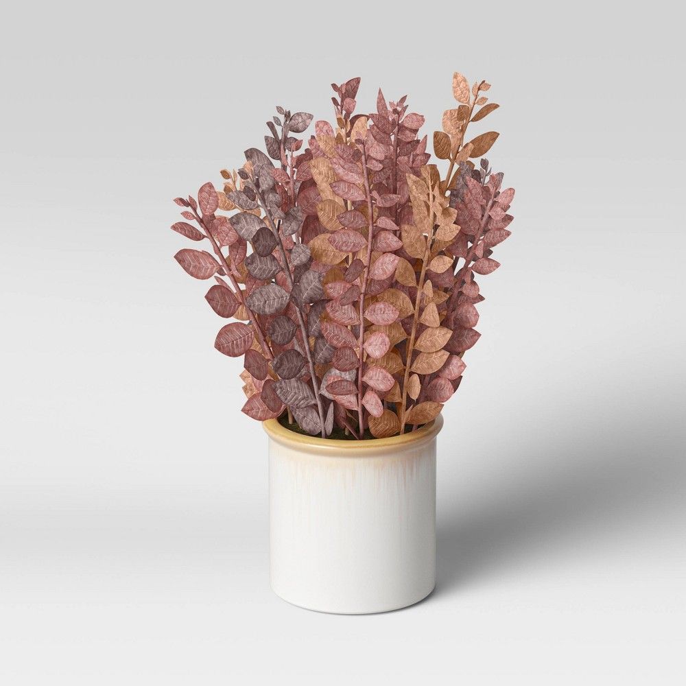 12.5"" Artificial Leaf Arrangement in Ceramic Pot Purple/Red - Threshold | Target