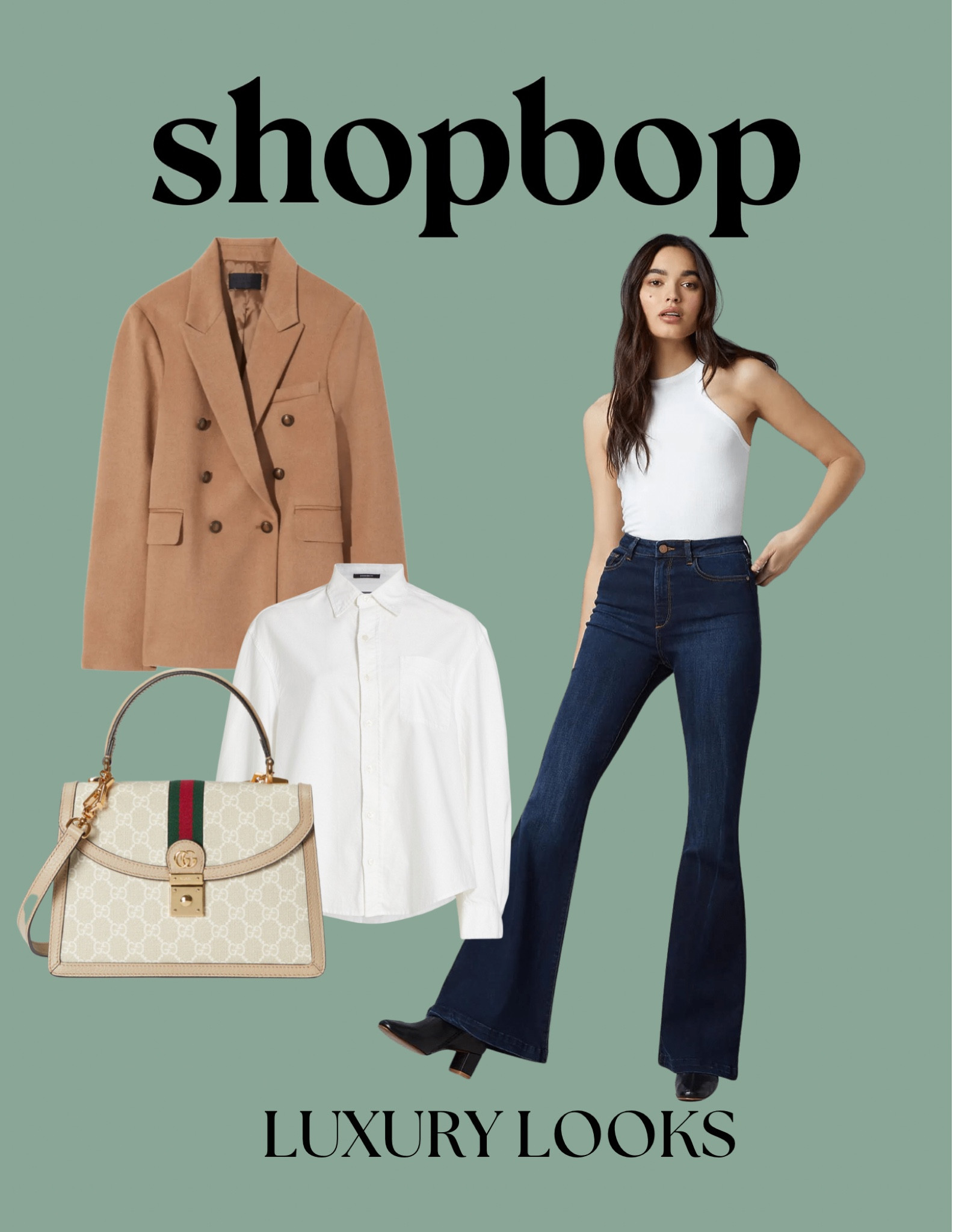 Simple and sophisticated look from Shopbop. A crisp white button down, peacoat, and denim will NEVER go out of style! Paired with a classic gucci purse. 

#LTKSeasonal #LTKworkwear #LTKitbag