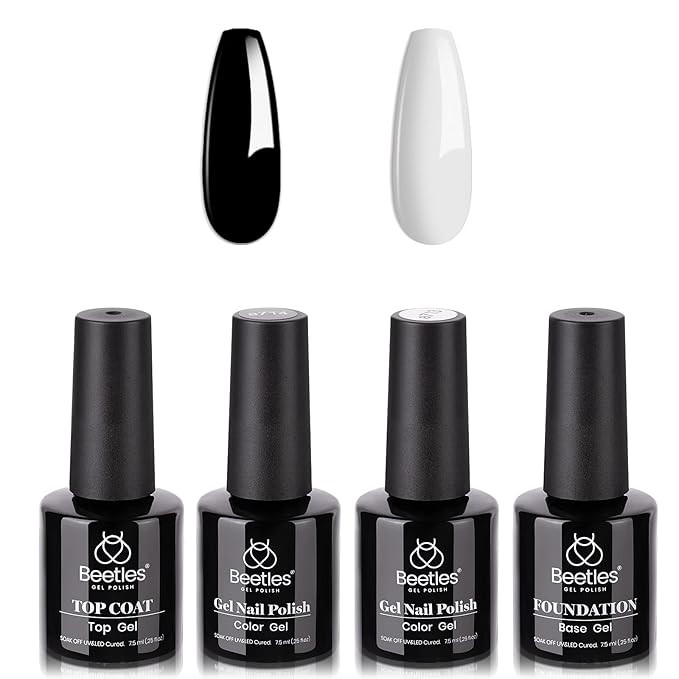 Beetles Gel Nail Polish Kit- 4Pcs 7.5Ml Black White Colors with No Wipe Top Coat and Base Coat Ge... | Amazon (US)