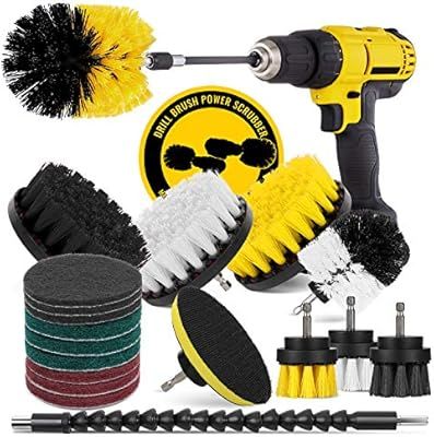 HIWARE 20-Piece Drill Brush Attachment Power Scrubber Set - Drill Scrub Cleaning Brush Kit with E... | Amazon (US)