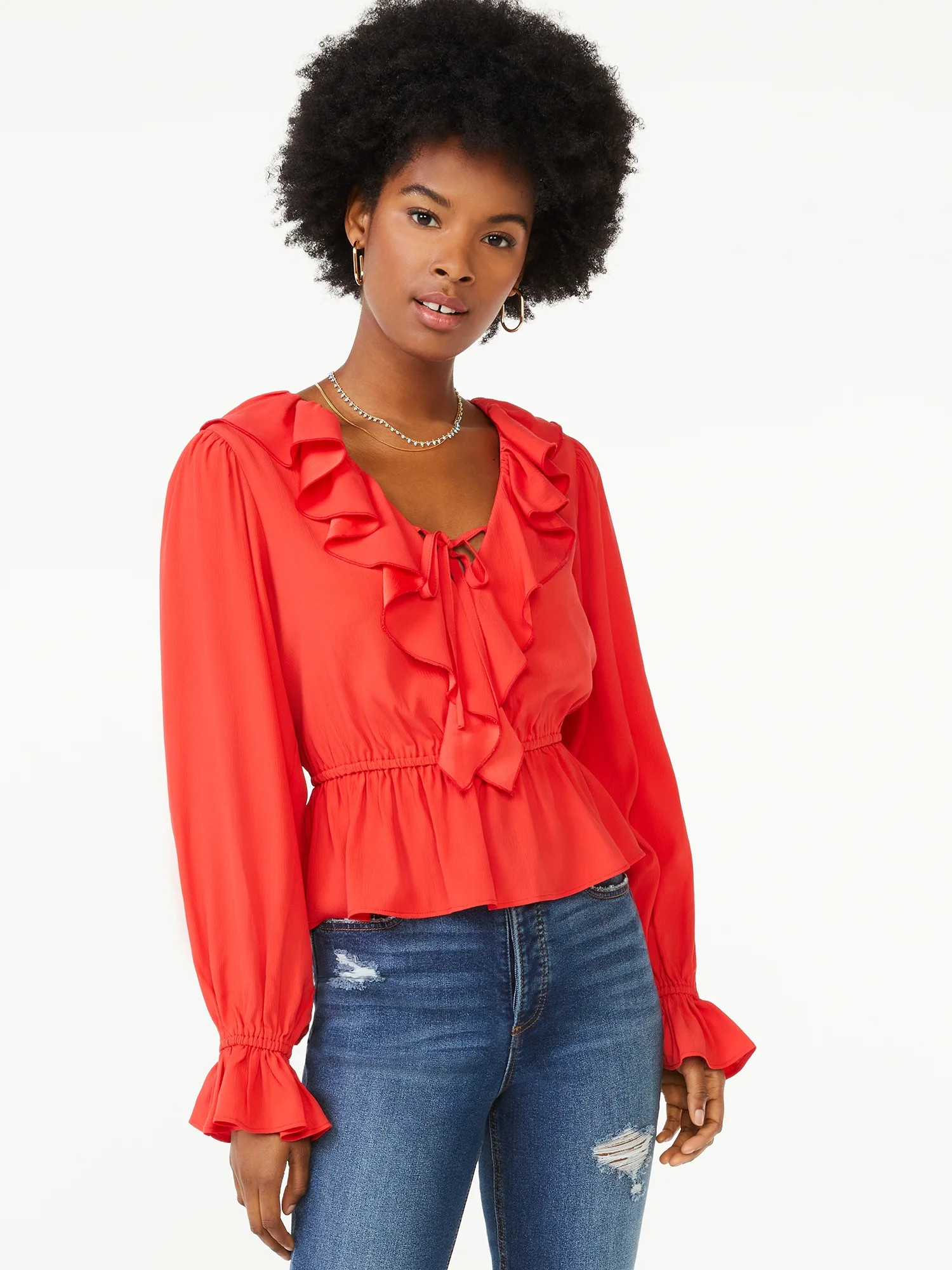 Scoop Women's Long Sleeve Ruffle Blouse | Walmart (US)