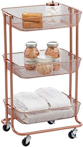 mDesign Metal 3-Tier Rolling Household Storage Cart to use in Bathrooms, Kitchen, Craft Rooms, La... | Amazon (US)