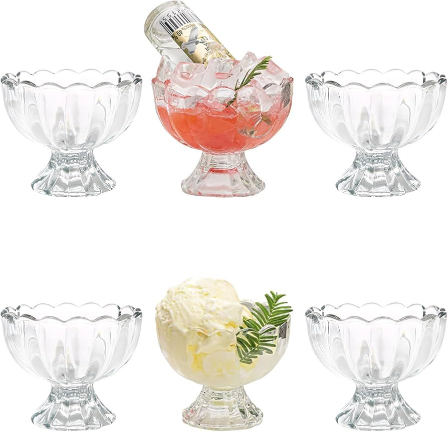 Vintage Glass Dessert Bowls, Ice Cream cups, 5oz Dessert cups, for Sundae, Fruit, Ice Cream, Pudd... | Amazon (US)