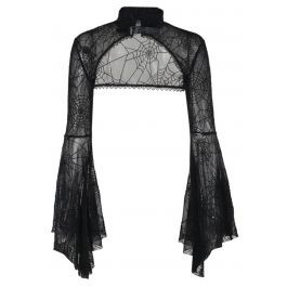 Dramatic Flare Sleeve Spider Web Mesh Shrug Crop Top | Chicwish