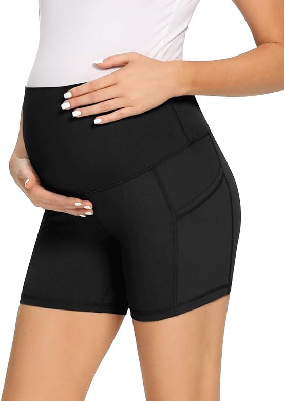 AMPOSH Women's Maternity Biker Shorts Buttery Soft Yoga Shorts Workout Athletic Running Short Leg... | Amazon (US)