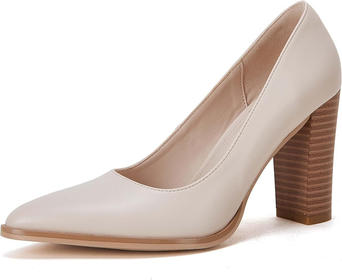 LAICIGO Women's Pointed Toe Pumps Chunky Block High Heel Slip On Dress Party Wedding Shoes | Amazon (US)