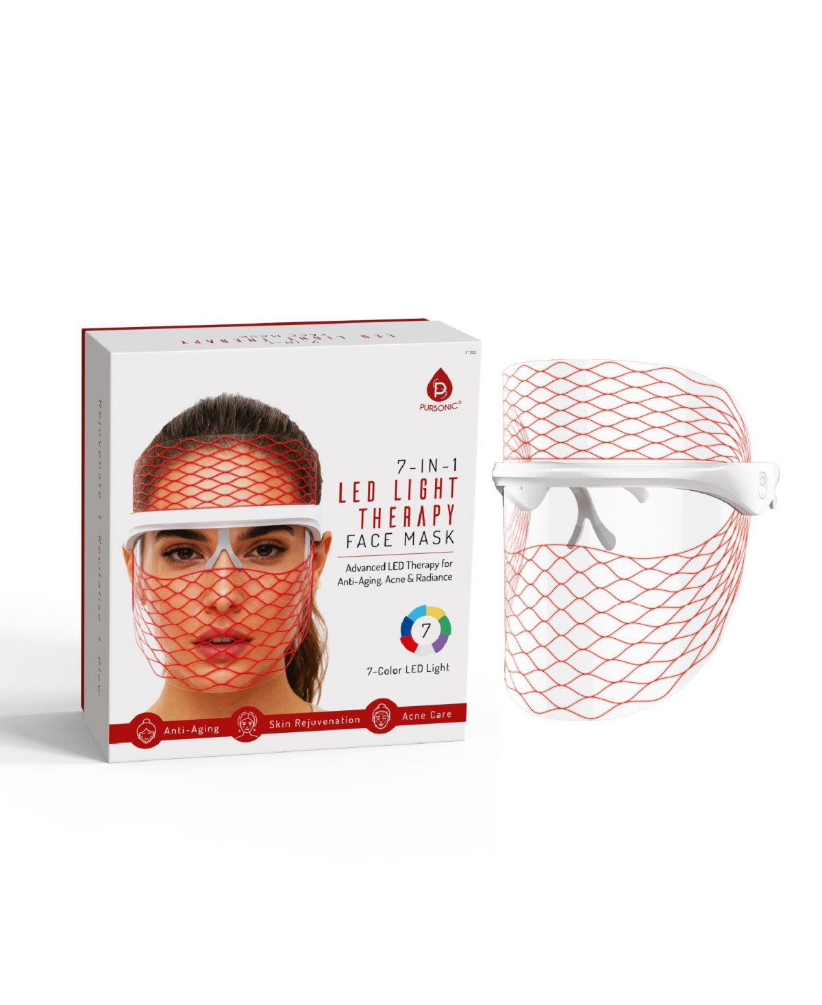 Pursonic 7-in-1 Led Light Therapy Face Mask – Rejuvenate, Restore & Reveal Your Glow - White | Macy's