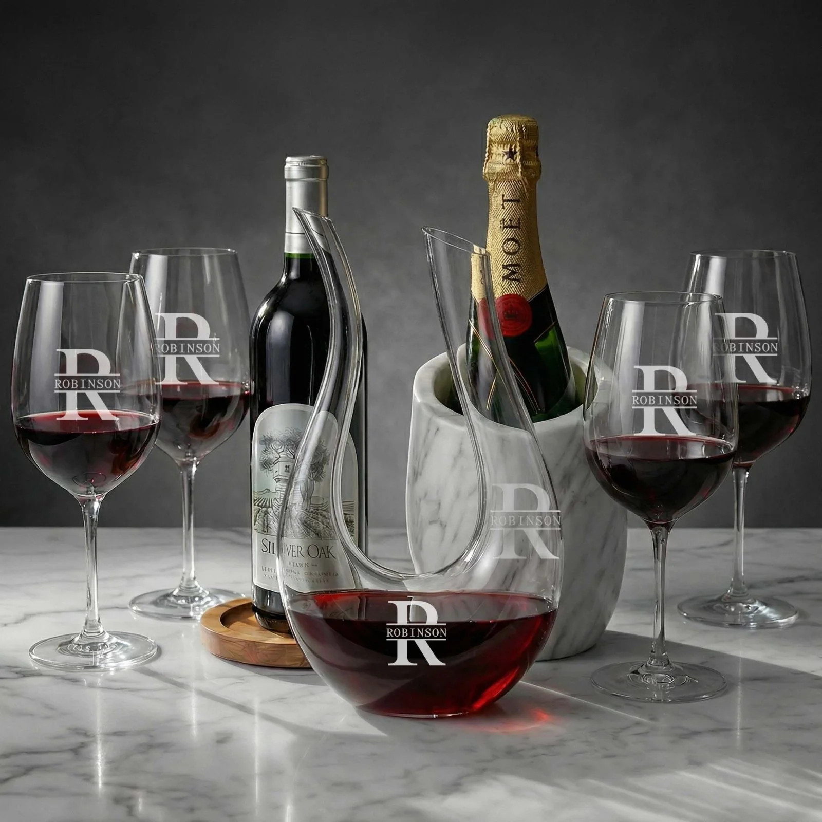Reed Marble Wine Chiller Set w/ Dolcetto Decanter and Wine Glasses | HomeWetBar.com
