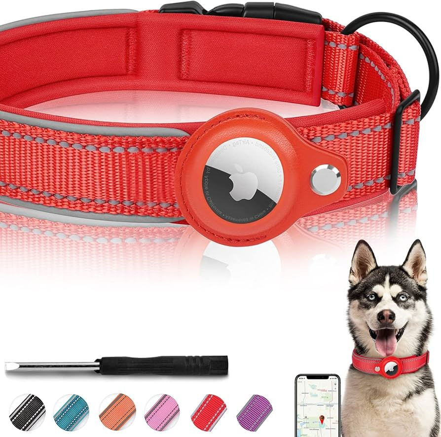Reflective AirTag Dog Collar, FEEYAR Padded Apple Air Tag Dog Collar, Heavy Duty Dog Collar with ... | Amazon (US)